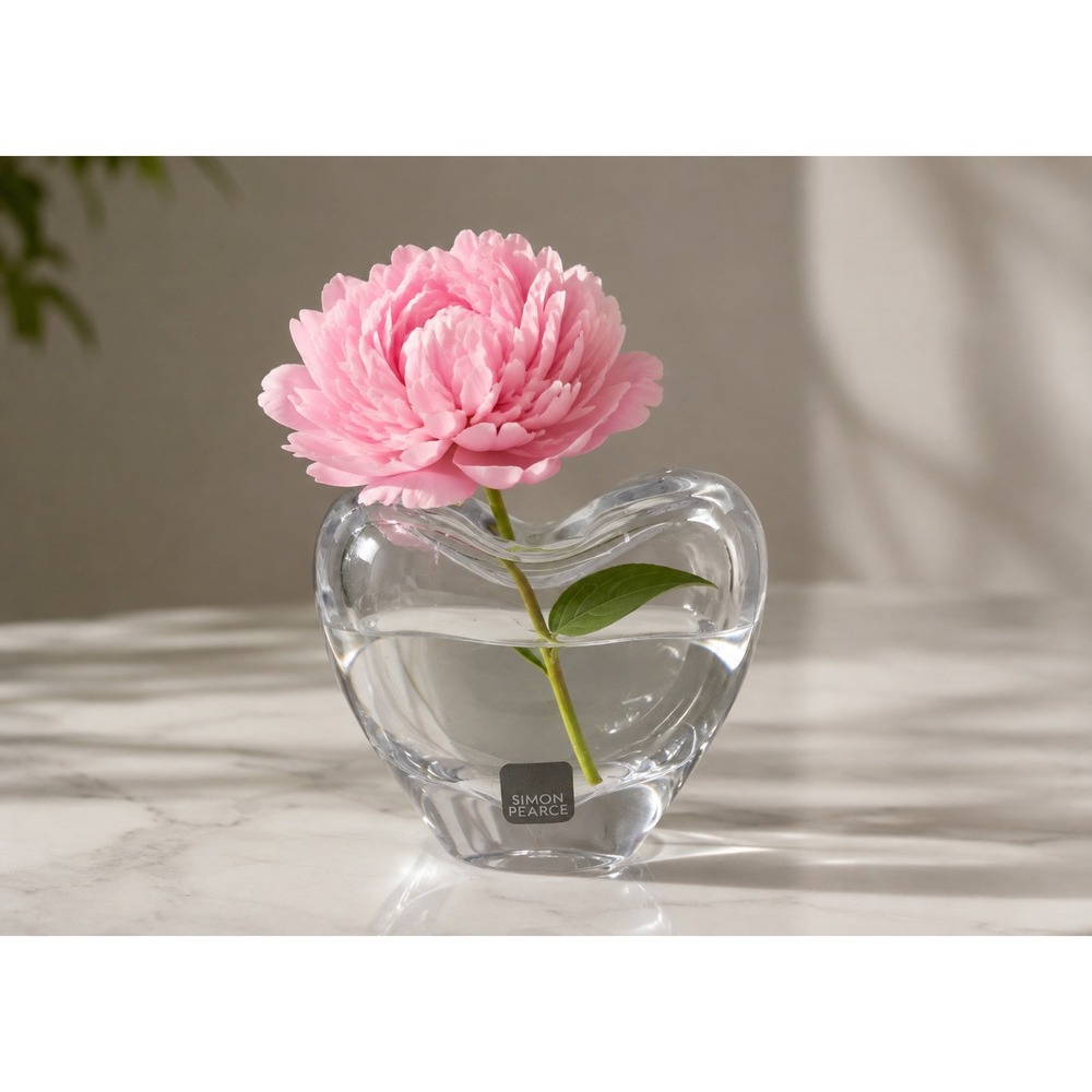 Simon Pearce Vase Clear Romance Heart Handblown Crystal Art Glass